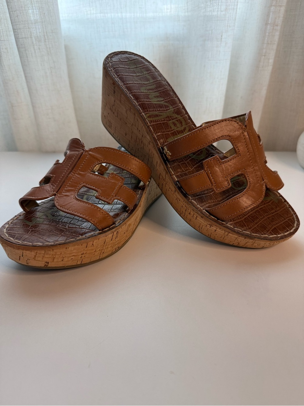 Sam Edelman Women's Brown Cork Wedge Slide Sandals - Size 10